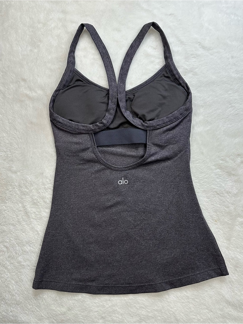 ALO Yoga Charcoal Black Racerback Tank with Built-In Bra - XXS - Picture 1 of 8